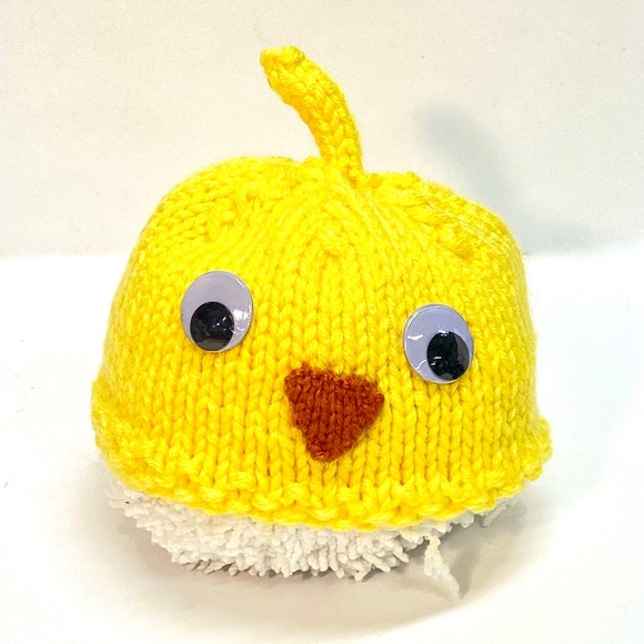 NWT Hand Knit Infant baby Chick Beanie Hat with Googly Eyes Size 0-6 Mos. - Picture 1 of 10